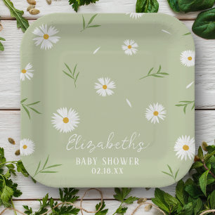 Simple Elegant White Daisies Baby Shower Paper Plates