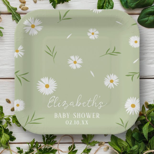 Simple Elegant White Daisies Baby Shower Paper Plates (Creator Uploaded)