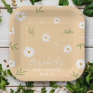 Simple Elegant White Daisies Baby Shower Paper Plates