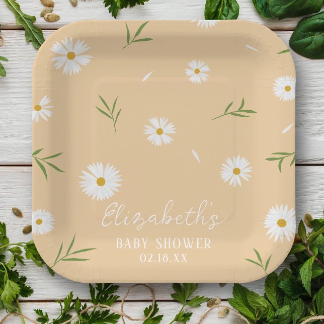 Simple Elegant White Daisies Baby Shower Paper Plates (Creator Uploaded)