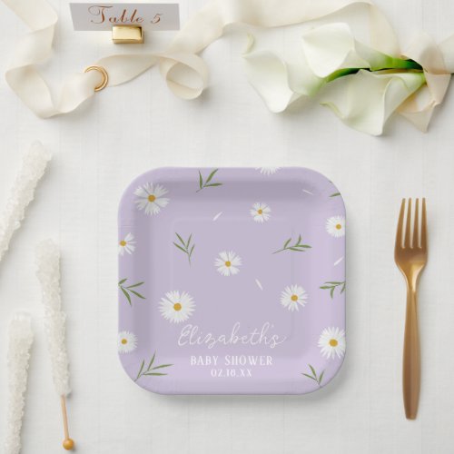 Simple Elegant White Daisies Baby Shower Paper Plates