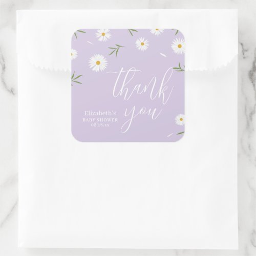 Simple Elegant White Daisies Baby Shower Thank You Square Sticker