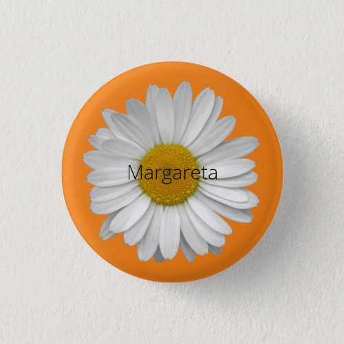 Simple Elegant White Daisy Flower on Orange Button