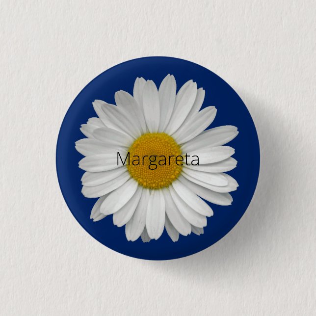 Simple Elegant White Daisy Flower Royal Blue Button (Front)