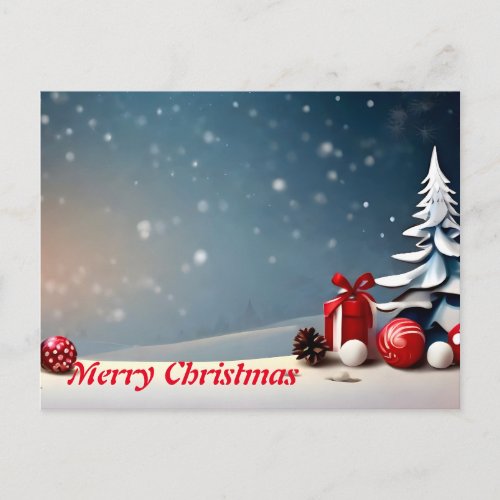 Simple Elegant White DecorRed Ball Merry Christmas Holiday Postcard