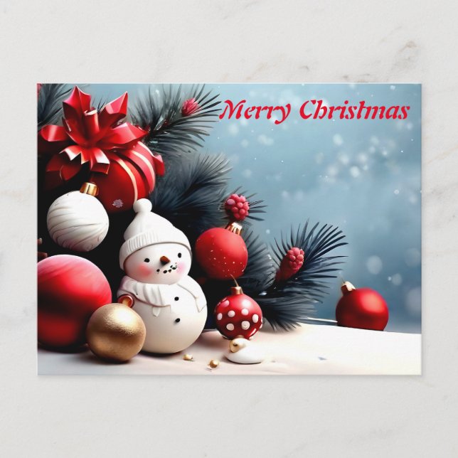 Simple Elegant White DecorRed Ball Merry Christmas Holiday Postcard (Front)