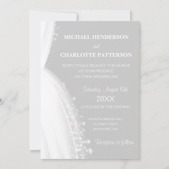 Simple Elegant White Dress Silhouette Gray Wedding Invitation (Front)