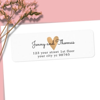 Simple Elegant White Faux Gold Heart Wedding Label by pro_business_card at Zazzle