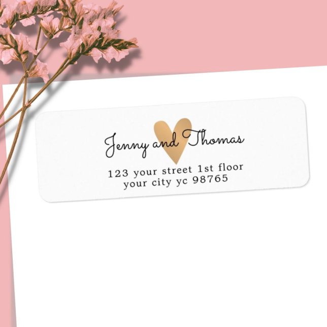 Simple Elegant White Faux Gold Heart Wedding Label (Creator Uploaded)