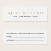 Simple Elegant White Faux Gold Referral Card (Front & Back)
