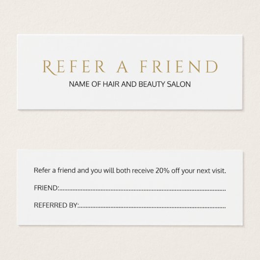 Simple Elegant White Faux Gold Referral Card (Front & Back)