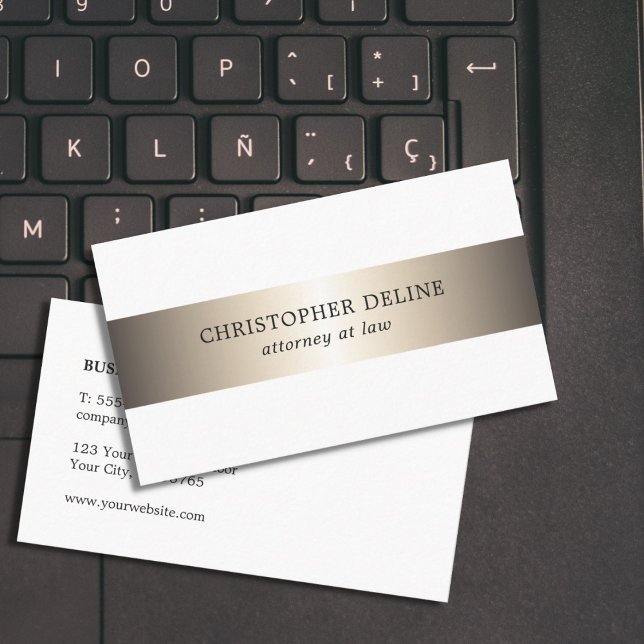 Simple Elegant White Faux Metal Stripe Attorney Business Card (Creator Uploaded)