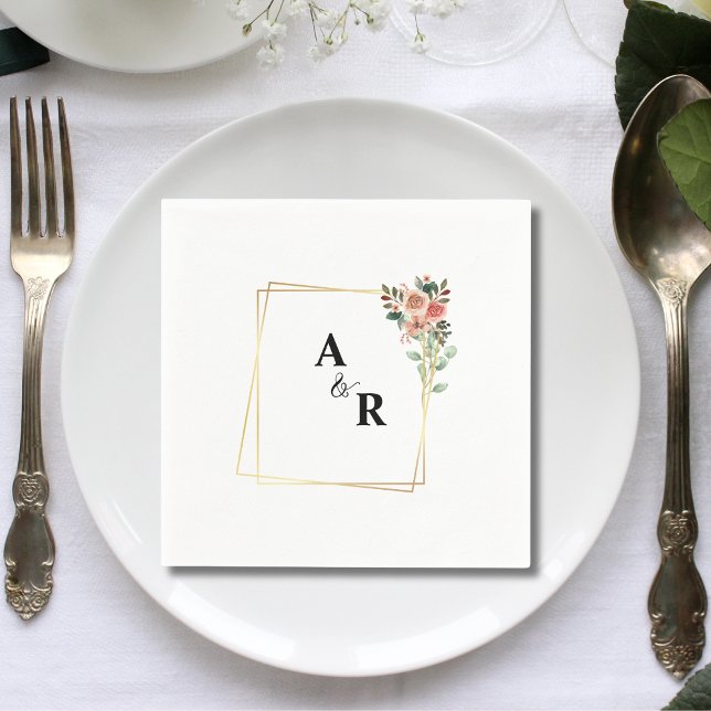 Simple Elegant White Floral Square Wedding Napkins (Creator Uploaded)