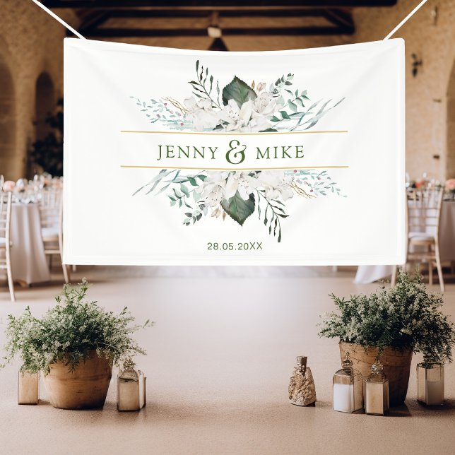 Simple, elegant white flowers  banner (Simpel, elegant, greenery, white flowers, white, wedding banner.)