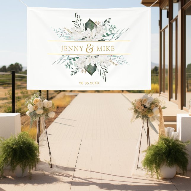 Simple, elegant white flowers  banner (Simpel, elegant, greenery, white flowers, white, wedding banner.)