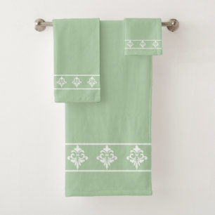Simple, Elegant, White Flowers on Light Green Bath Towel Set