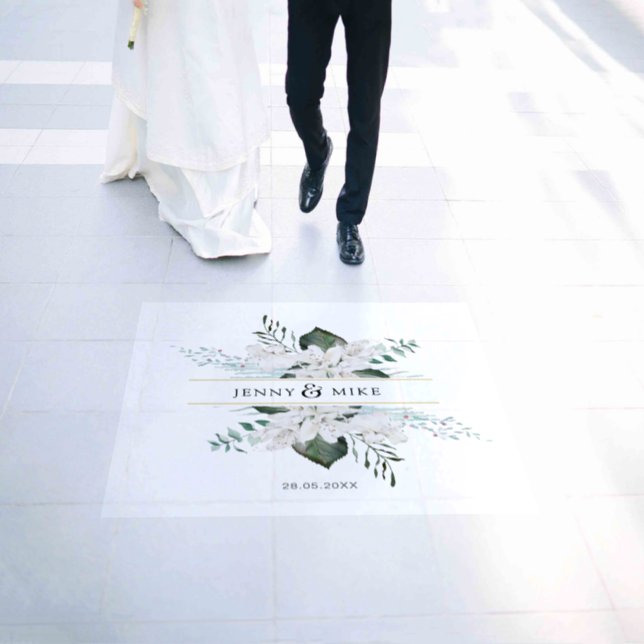 Simple, elegant white flowers wedding floor decals (Wedding)