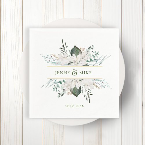 Simple elegant white flowers wedding napkins