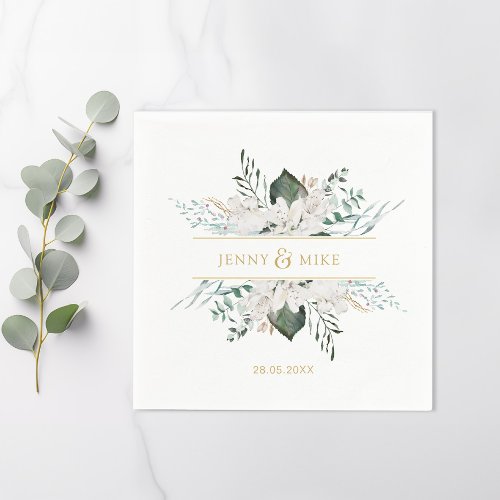 Simple elegant white flowers wedding napkins