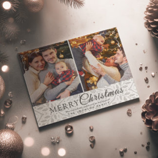 Simple Elegant White Frame 2 Photo Christmas Holiday Postcard