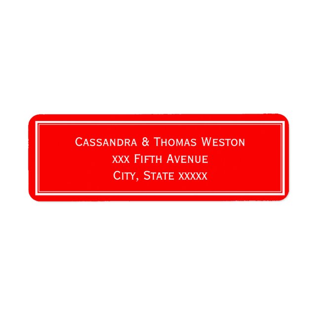 Simple Elegant White Framed Red BG Address Label (Front)