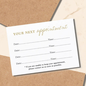Simple Elegant White Gold Beauty Appointment Card by pro_business_card at Zazzle