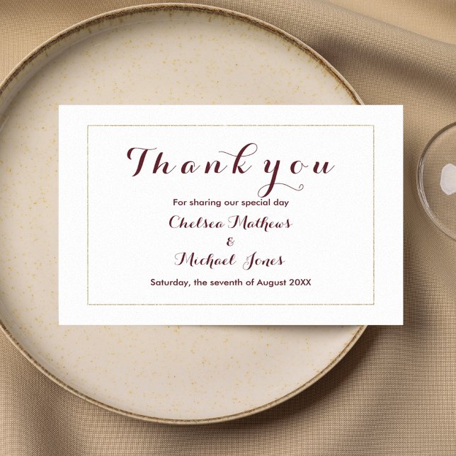 Simple elegant white gold burgundy Thank you Card (Simple elegant white gold burgundy Thank You)