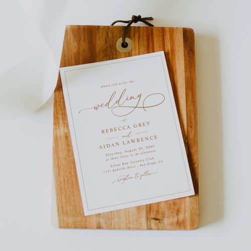 Simple Elegant White Gold Calligraphy Script Invitation