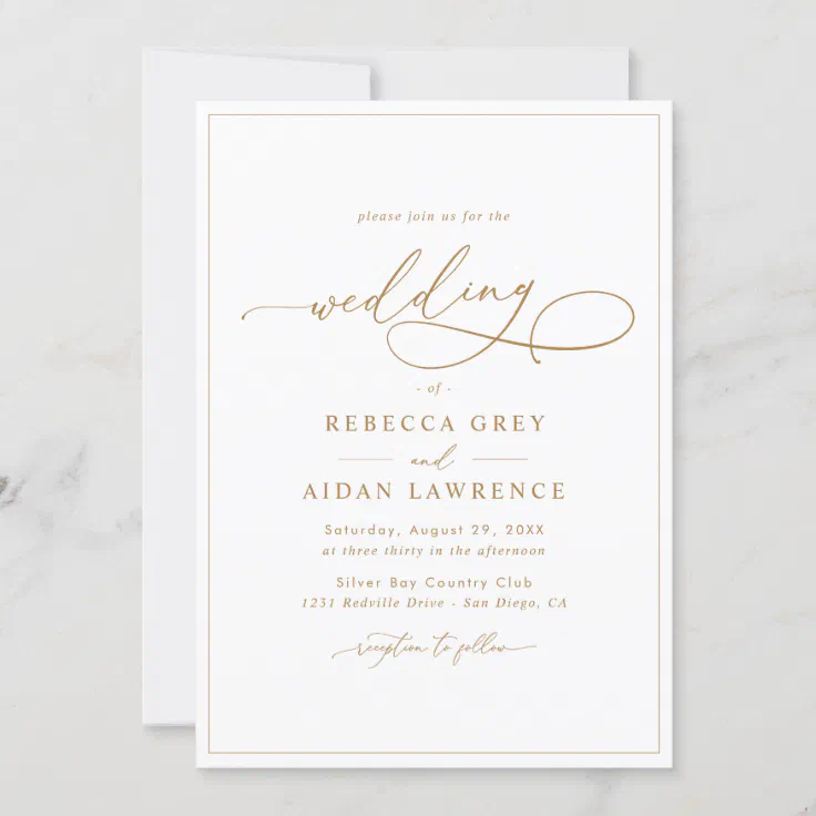 Simple Elegant White Gold Calligraphy Script Invitation | Zazzle