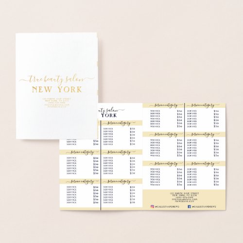Simple Elegant White Gold Foil Salon Price List Foil Card