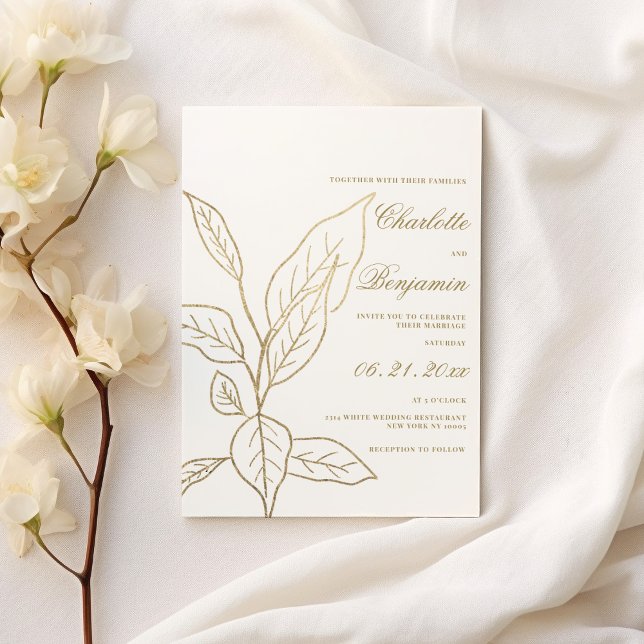 Simple elegant white gold glitter floral wedding invitation (Simple elegant white gold glitter floral wedding)