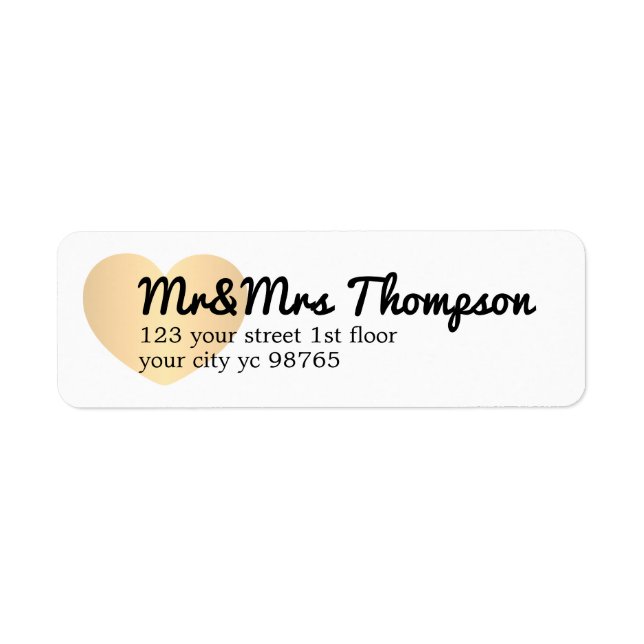 Simple Elegant White Gold Heart Wedding Label (Front)