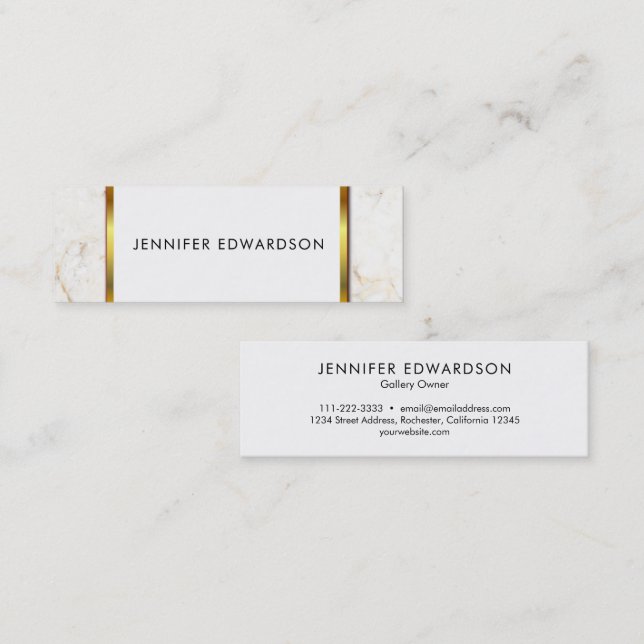 Simple elegant white gold marble professional mini business card (Front/Back)