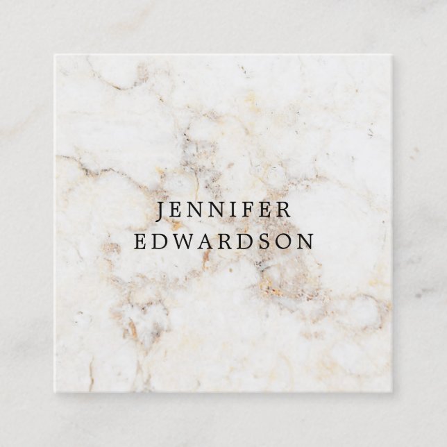 Simple elegant white gold marble professional square business card (Front)