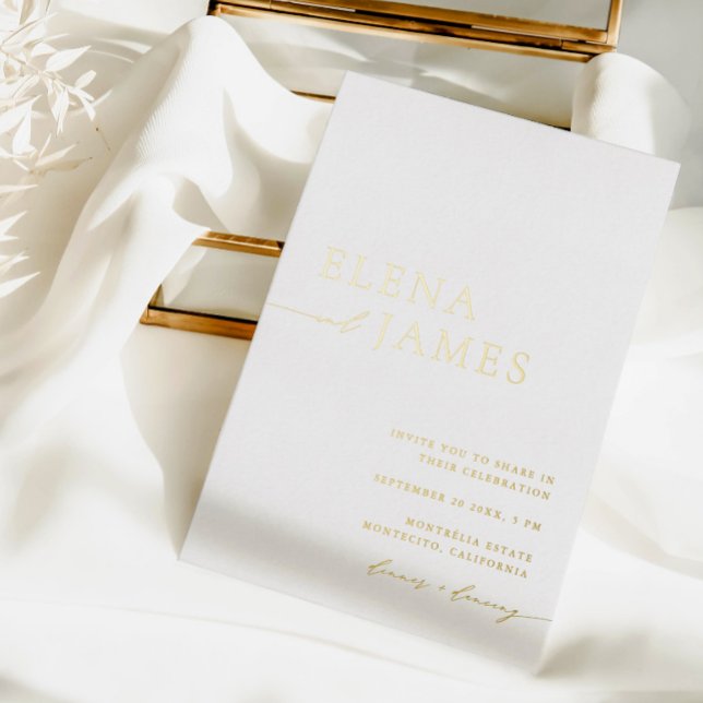 Simple Elegant White & Gold Minimalist Wedding  Foil Invitation (Simple Elegant White & Gold Minimalist Wedding Foil Invitation)