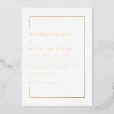 Simple Elegant White Gold Wedding Foil Invitation