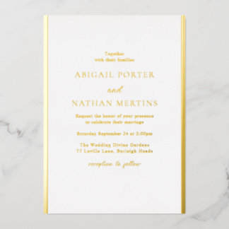 Simple Elegant White & Gold Wedding Foil Invitation