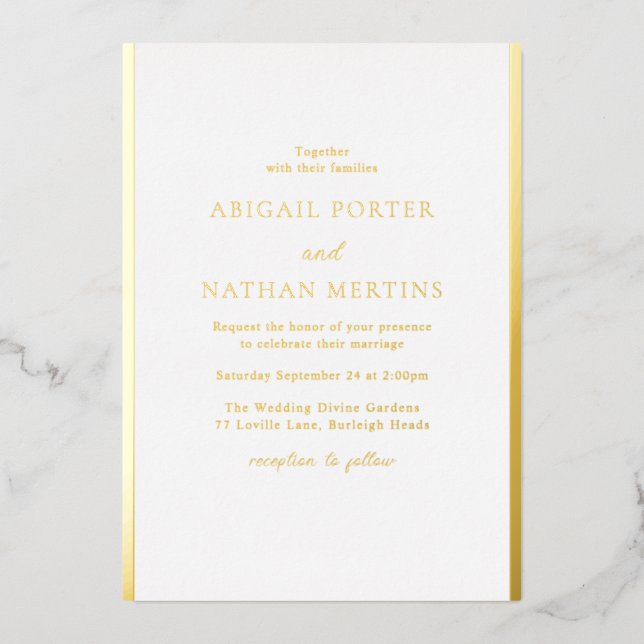 Simple Elegant White & Gold Wedding Foil Invitation (Front)