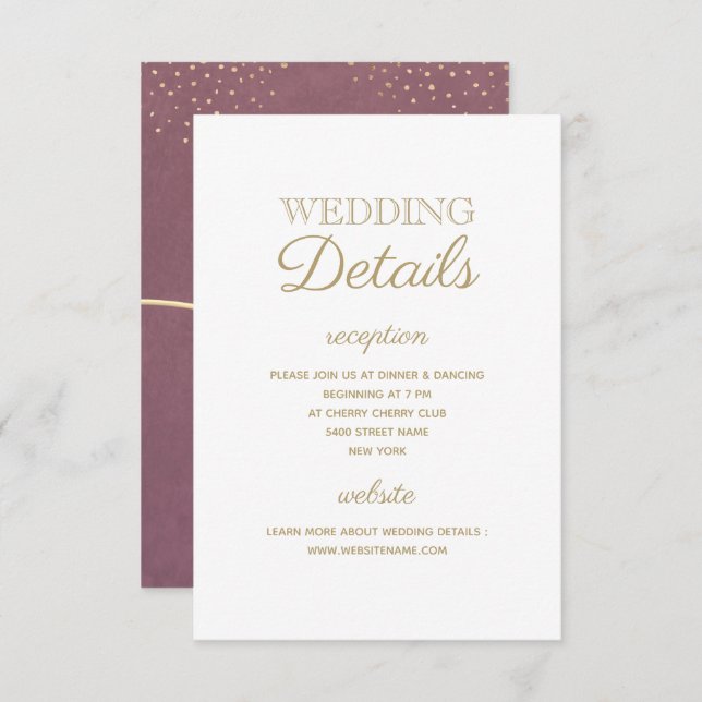 Simple Elegant White Gold Wedding Information Card (Front/Back)