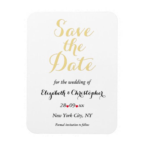 Simple Elegant White Gold Wedding Save The Date Magnet