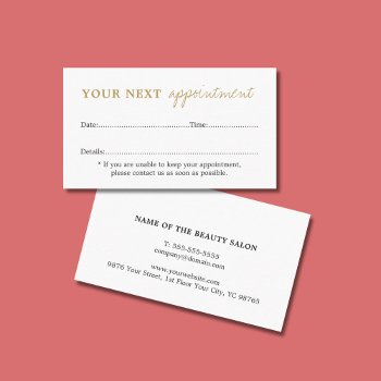 Simple Elegant White Golden Beauty  Appointment Card by pro_business_card at Zazzle