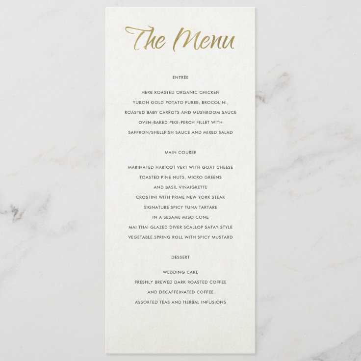 SIMPLE ELEGANT WHITE GREY TYPOGRAPHY menu card | Zazzle