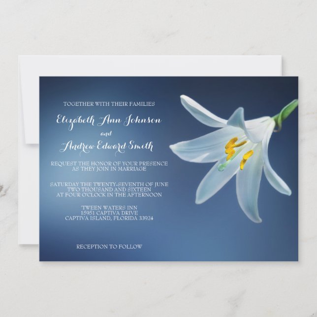 Simple Elegant White Lily Wedding Invitation (Front)