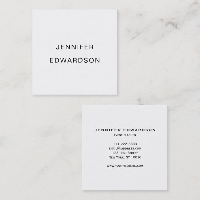 Simple elegant white minimalist professional squar square business card (Front/Back)