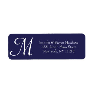 Simple Elegant White Navy Blue Monogram Names Label
