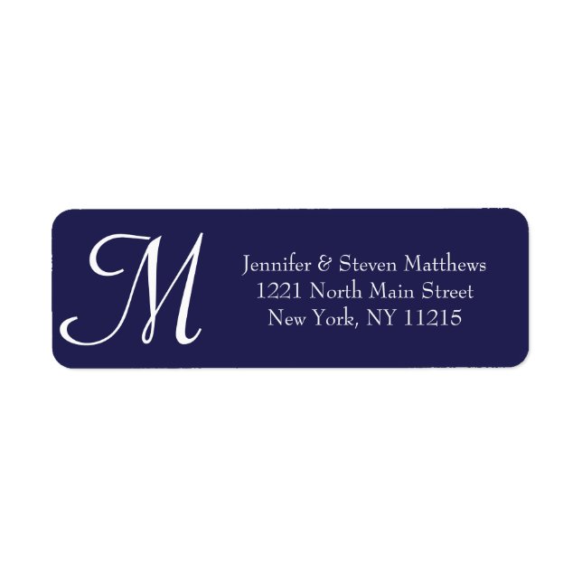 Simple Elegant White Navy Blue Monogram Names Label (Front)