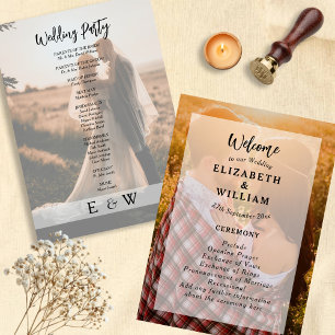 Simple Elegant White overlay Couple Photo Wedding Program