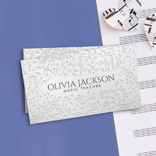 Simple elegant white paper music notes pattern business card