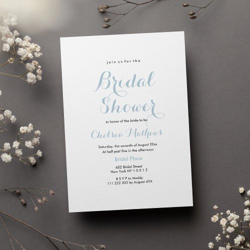 Simple elegant white pastel blue Bridal Shower Invitation