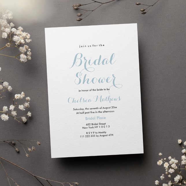 Simple elegant white pastel blue Bridal Shower Invitation (Simple elegant white pastel blue Bridal Shower)